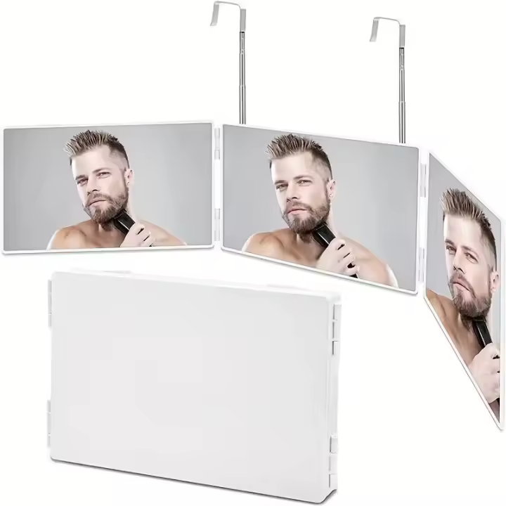 Espejo Tricoidal De 360 Grados Portátil Con Gancho Telescopio Ajustable De Altura Ideal Para Corte De Pelo Auto Y Maquillaje Plegable Essentials - 1