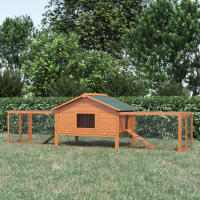 PawHut Conejera de Madera 309x79x86 cm Conejera Exterior Grande para 2-4 Conejos con 2 Corrales Bandeja Extraíble Techo Asfáltico 2 Rampas Natural - details 2