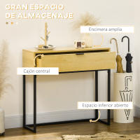 HOMCOM Mesa Consola con Cajón Consola Auxiliar Moderna Mesa de Entrada con Patas de Acero para Pasillo Salón Dormitorio 80x30x76 cm Natural - details 4