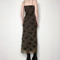 Vestido Gótico Negro Sexy Para Mujer Verano Impresión Floral Streetwear Sin Mangas Patchwork Elegante Fiesta Club Lolita Vestidos - details 5