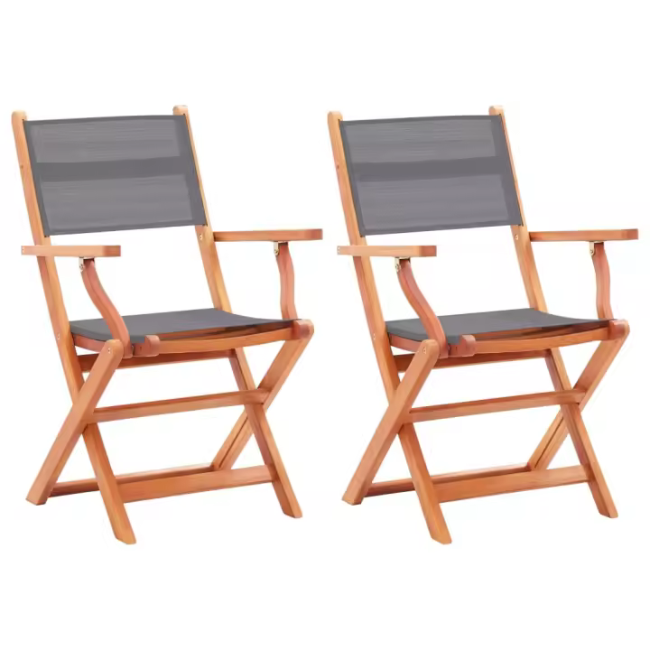 vidaXL Sillas plegables jardín 2 uds madera eucalipto y textilene gris - 1