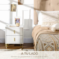 HOMCOM Mesita de Noche con 2 Cajones Mesilla de Noche Mesita Auxiliar con Patas de Metal para Salón Dormitorio Carga 40 kg 40x40x47 cm Blanco - details 3