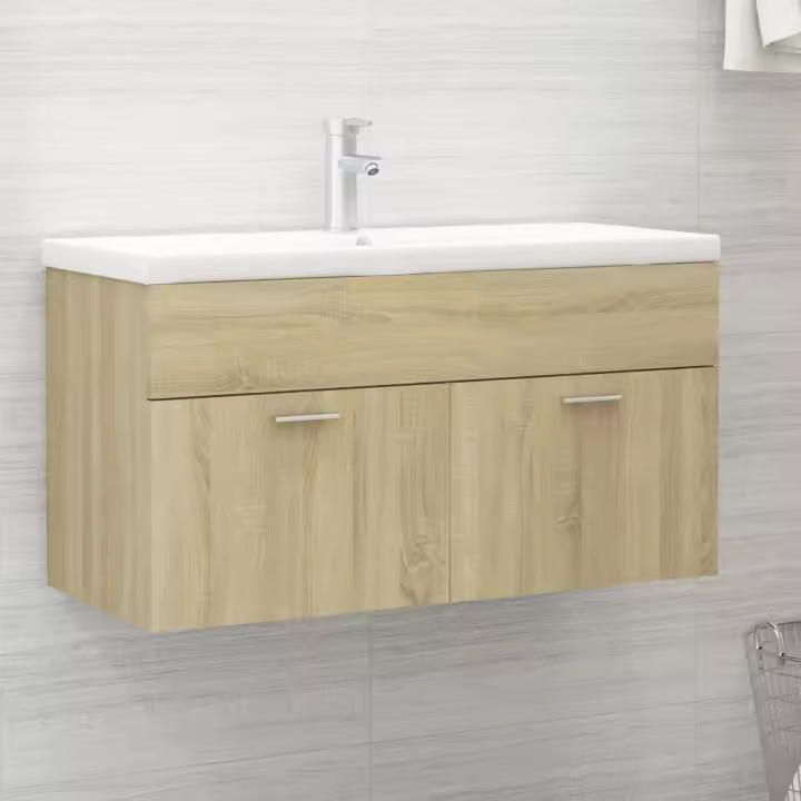 vidaXL Armario para lavabo contrachapada color roble 90x38,5x46 cm - 1