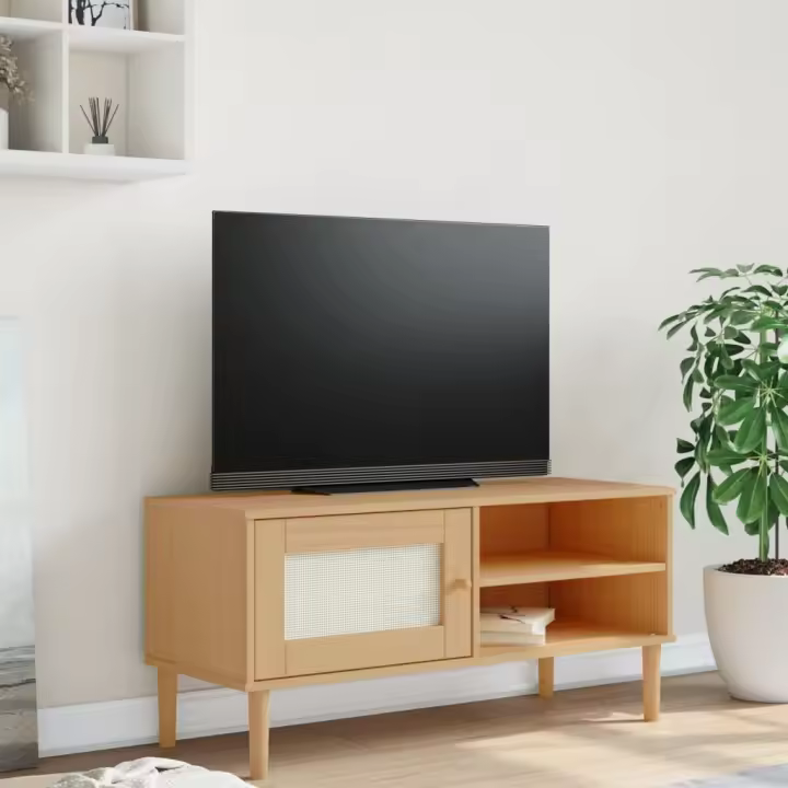 Mueble de TV SENJA aspecto ratán madera pino marrón 106x40x49cm - 1