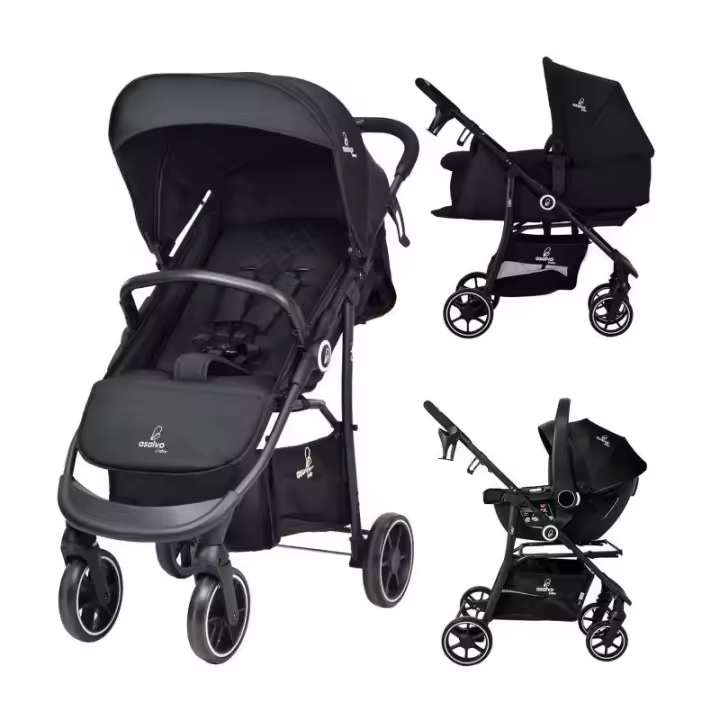 Asalvo Trío Oslo 2 – Carrito de Bebé 3 en 1 con Capazo Recién Nacido, Silla de Paseo Reversible y Silla de Auto Grupo 0+ , Cochecito Ligero y Compacto desde el Nacimiento hasta 22 kg - 1