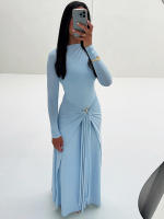 Vestido Maxi De Plisado Con Lentejuelas Sisterlinda Elegante Y Elegante Para Mujer Con Mangas Largas Cuello Redondo Ajustado Largo Para Noche Y Moda Casual - details 10