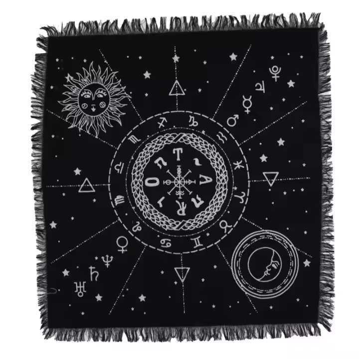 Mantel de Altar con flecos Esotérico Luna y Sol - 50x50cm - 1