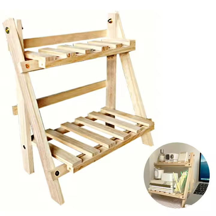 Estante De Almacenamiento Para Escritorio De Madera 2 Capas Plegable Organizador De Papelería Para Dormitorio Y Sala De Estar - 1