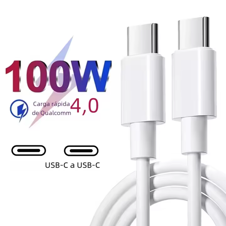 Cable De Carga Rápida USB C a Tipo C 100W Para iPhone 15 plus pro Max Samsung Moto Huawei Honor Realme iQOO Dual Tipo-C De Doble Conector - 1