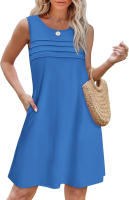 Vestido De Mujer Verano 2025 Con Bolsillos Cuello En O Manga Corta Sin Costuras Estilo Casual Largo De Rodilla Polyester - details 1