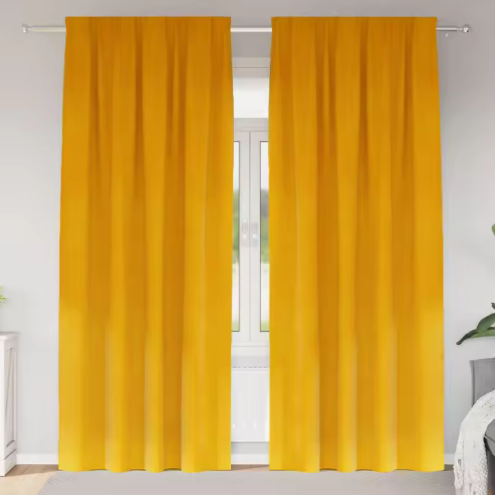 Cortinas Blackout vidaXL con cinta superior 2 piezas Mostaza Amarillo Terciopelo - 1