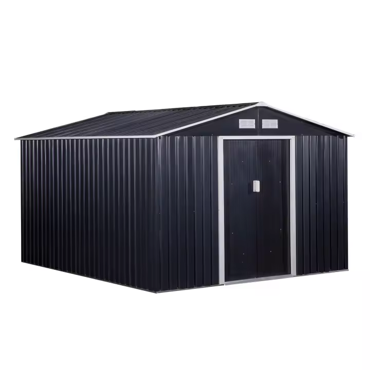 Outsunny Cobertizo de Jardín 322x277x192 cm Base de 8,3 m² Caseta de Exterior Metálica para Almacenamiento de Herramientas con 2 Puertas Correderas y 4 Ventanas Gris - 1