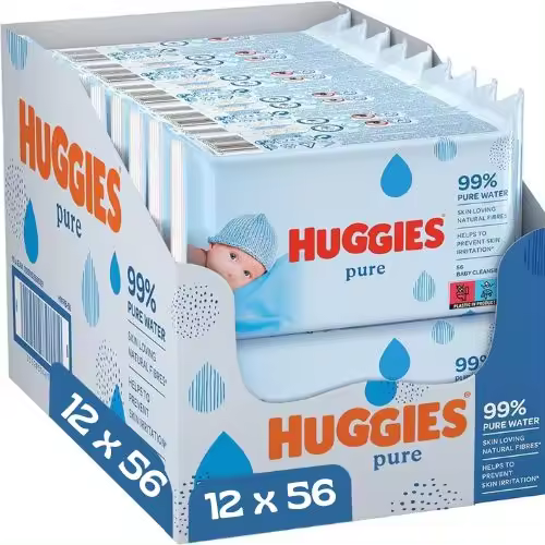 Huggies toallitas pure - 99% pure water - pack AHORRO 672 toallitas (12 paquetes x56 toallitas) - 1