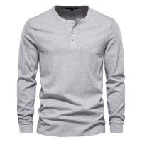 Camiseta De Manga Larga Para Hombre AIOPESON Con Cuello Henley Color Sólido Casual Algodón 100% Calidad Superior Para Otoño - details 2