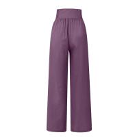 Pantalones Palaciegos De Lino Algodón Para Mujer Cintura Alta Baja Elasticidad Estilo Casual Con Bolsillos Y Botones Color Sólido Verano - details 10