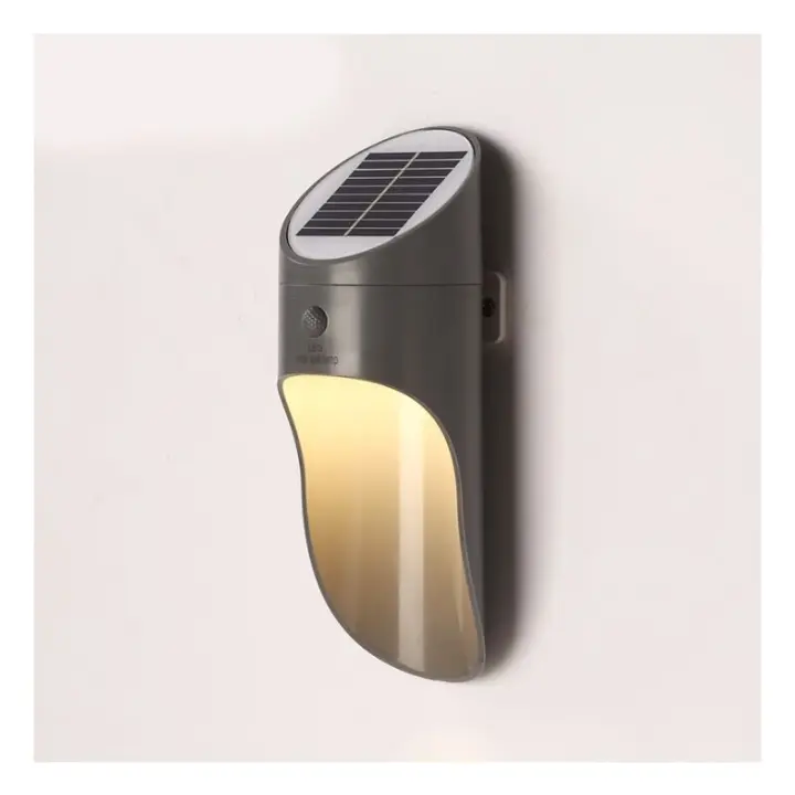 Solar lamp outdoor garden villa decorative solar light waterproof outdoor wall light led garden light human body induction light street light, gray housing, warm white light - 1