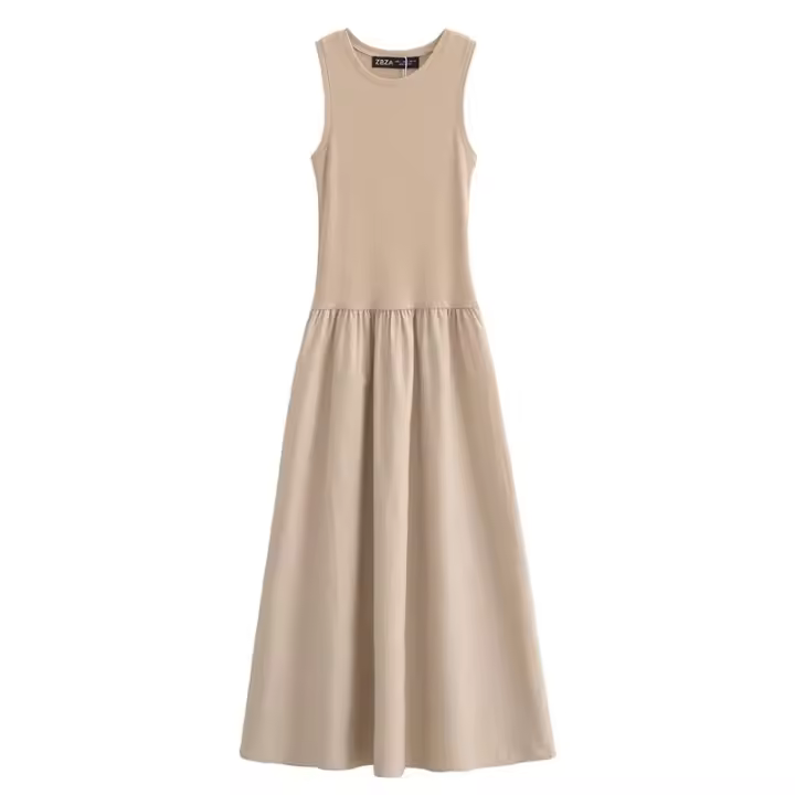Vestido De Verano Para Mujer Elegante Y Sencillo 2025 Vestido De Fiesta Casual De Cintura Natural Manga Regular Sin Capucha Largo Hasta La Rodilla - 1