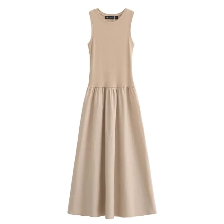 Vestido De Verano Para Mujer Elegante Y Sencillo 2025 Vestido De Fiesta Casual De Cintura Natural Manga Regular Sin Capucha Largo Hasta La Rodilla - 1