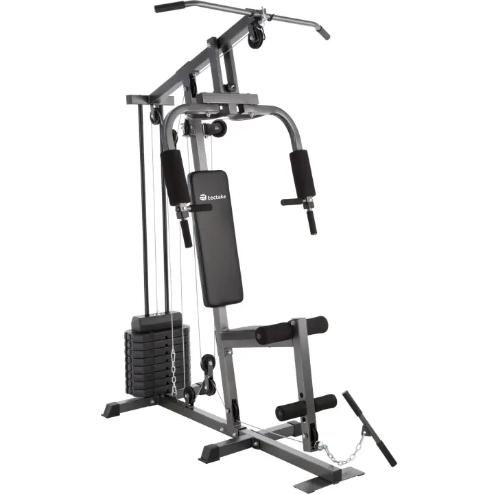 Tectake - Máquina Multiestación Home Gym | Adecuada para entrenamiento tanto de principiantes como de profesionales | Módulo de mariposa | Placa protectora metálica para ejercicios de curl de bíceps de pie con barra - 1