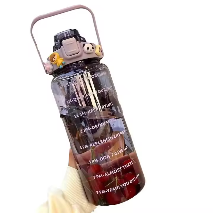 Botella De Agua Portátil De 2L Con Palanca Y Marca De Tiempo Para Deportes Al Aire Libre Y Fitness Capacidad Grande De Plástico - 1