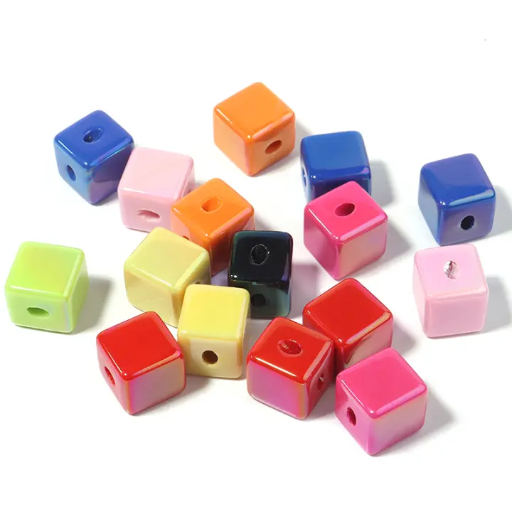10pcs Perlas De Acrílico Cuadradas 14x14mm Colores Sólidos Agujeros Grandes Para DIY Pulseras Collares Cadena De Teléfono Hechas a Mano - 1