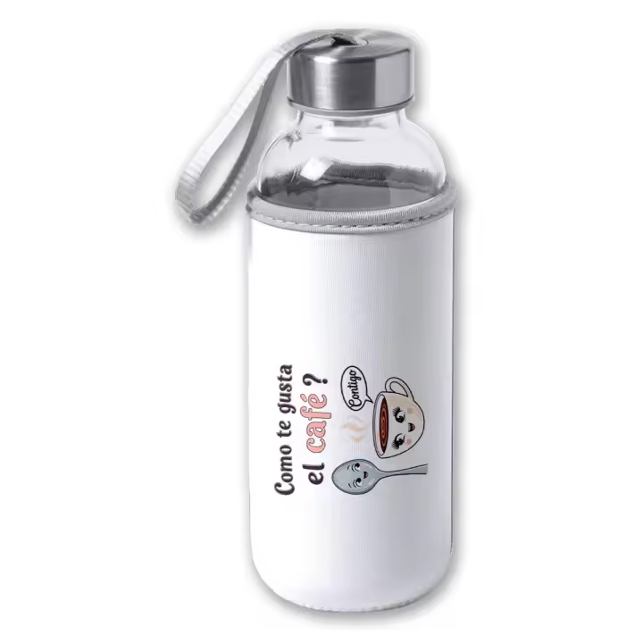 MERCHANDMANIA Bidón de 420 ml con Funda de neopreno frase bonita amor san valentin aniversario novios café juntos contigo tapon seguridad - 1