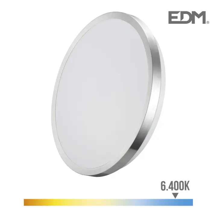 Aplique super led de superficie 24w 2490lm 6500k ø38x6,2cm marco cromado edm - 1