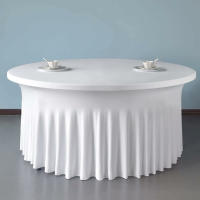 1pc Tablecloth Redondo Elástico De Spandex Para Decoración De Fiestas Cumpleaños Baile De Invierno Boda Tamaño Único Color Sólido - details 0