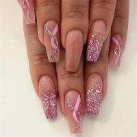 Juego De 24 Uñas Postizas Con Diseño De Flor Y Forma De Coffin Largas Ballerina Frases Francesas Acrílicas Cubiertas Por Encima Para Uñas Artísticas - details 33