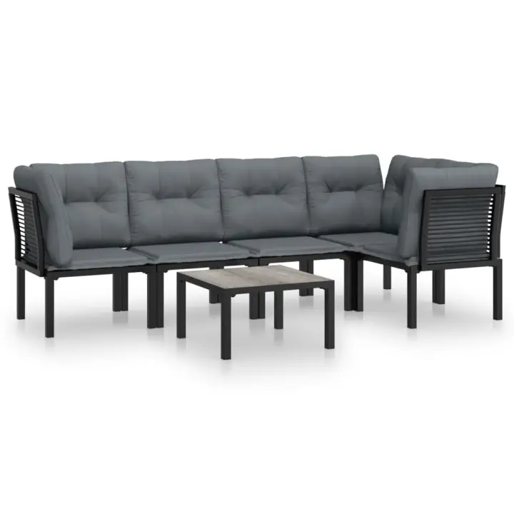 vidaXL Juego de muebles de jardín 6 pzas ratán sintético negro y gris - 1
