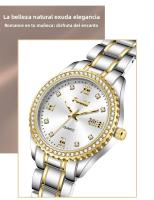 Reloj De Pulsera De Cuarzo Elegante Para Mujer POSHI 990 Con Display De Fecha Y Estilo Casual Y De Negocios Bandeja De Acero Inoxidable Y Ventana De Cristal Hardlex - details 3