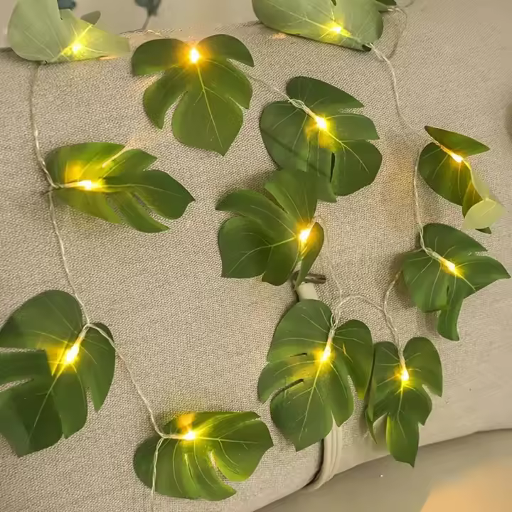 Luces De Hoja De Monstera LED 1.5/3/6M Iluminación Decorativa Para Jardín Y Pared Pilas Incluidas Estilo Tropical Rattan - 1