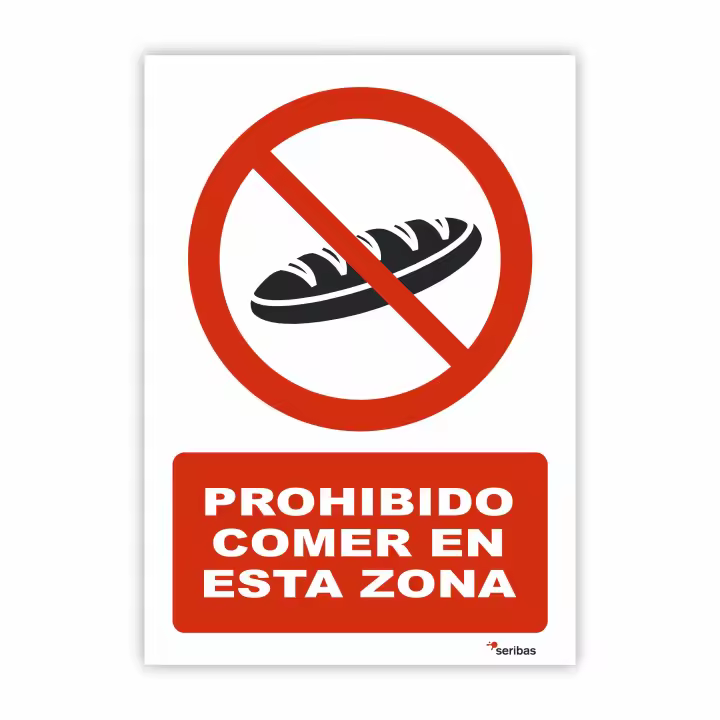 Señal PROHIBIDO COMER EN ESTA ZONA, Señal de PVC 700 micras, 21 x 29,7 cm - 1