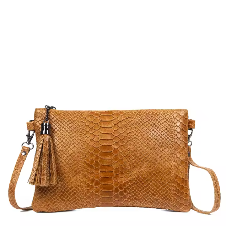 Firenze Artegiani. Ermine Bolso bandolera Mujer.Piel auténtica Gamuza Grabado Serpiente . Made in Italy. Vera Pelle Italiana. - 1