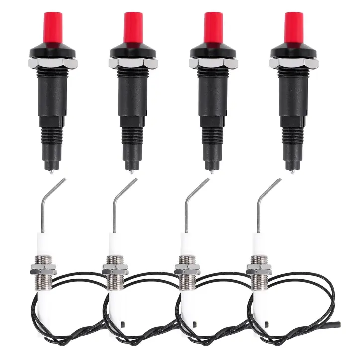 4 Pieces Propane Push-Type Piezo Igniter Kit with Threaded Ceramic Electrode Ignition Plug Wire 30 - 1