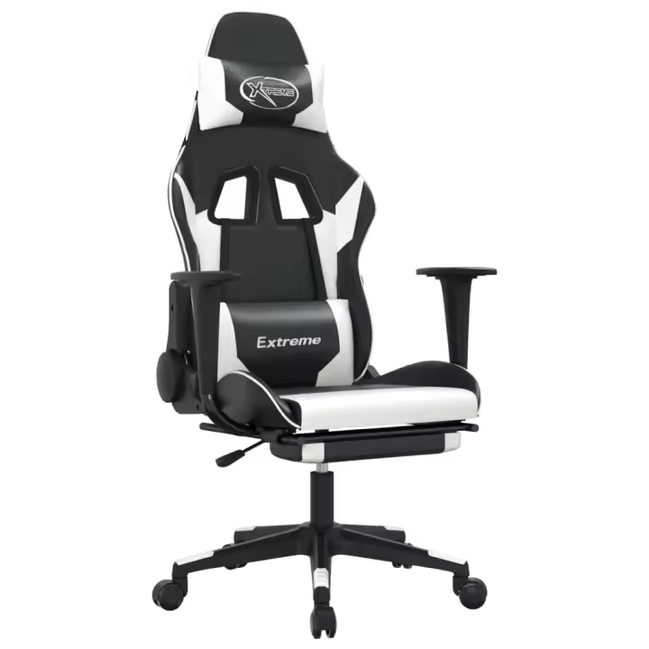 Silla Gaming Con reposapiés Arce sintético Negro Blanco - 1