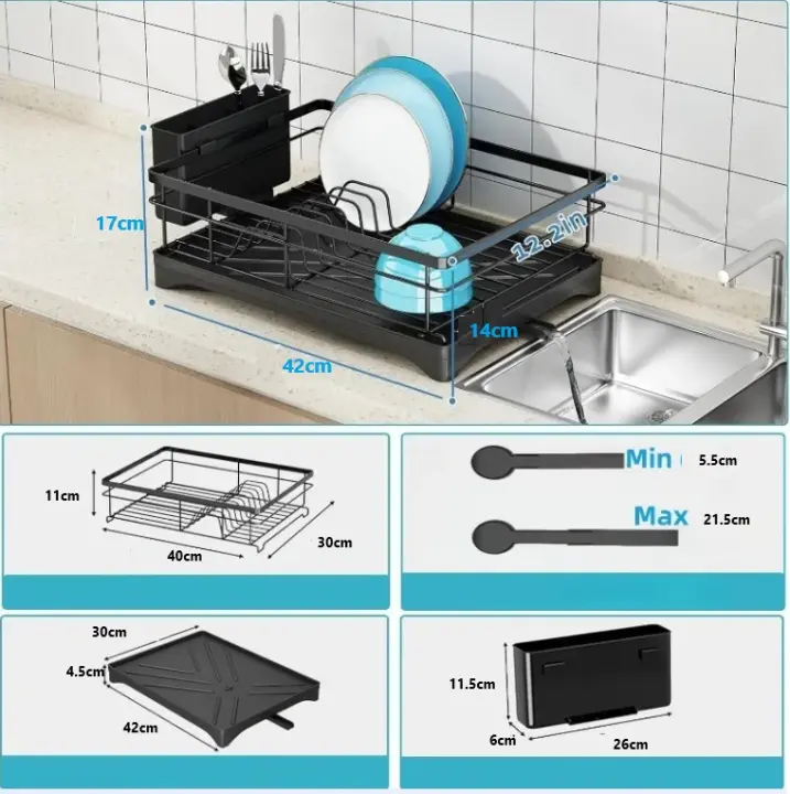 Escurreplatos de Acero Inoxidable con Soporte Extraíble y Gran Capacidad de Secado - Herramienta de Cocina para Organizar y Secar Platos y Utensilios - 1