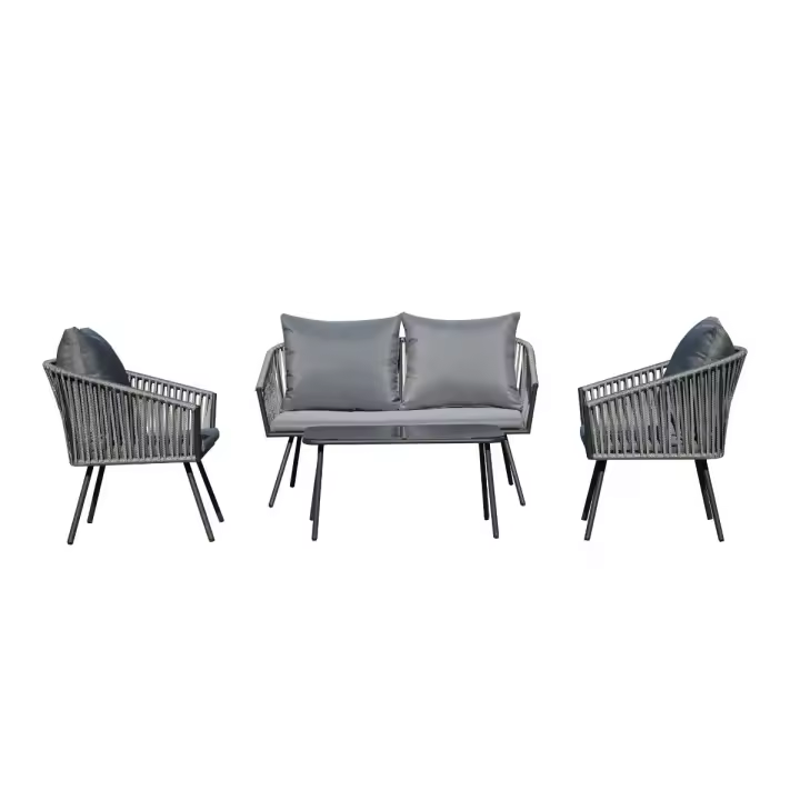 Conjunto de jardín Torino sofá + 2 sillones + mesa + cojines gris - 1