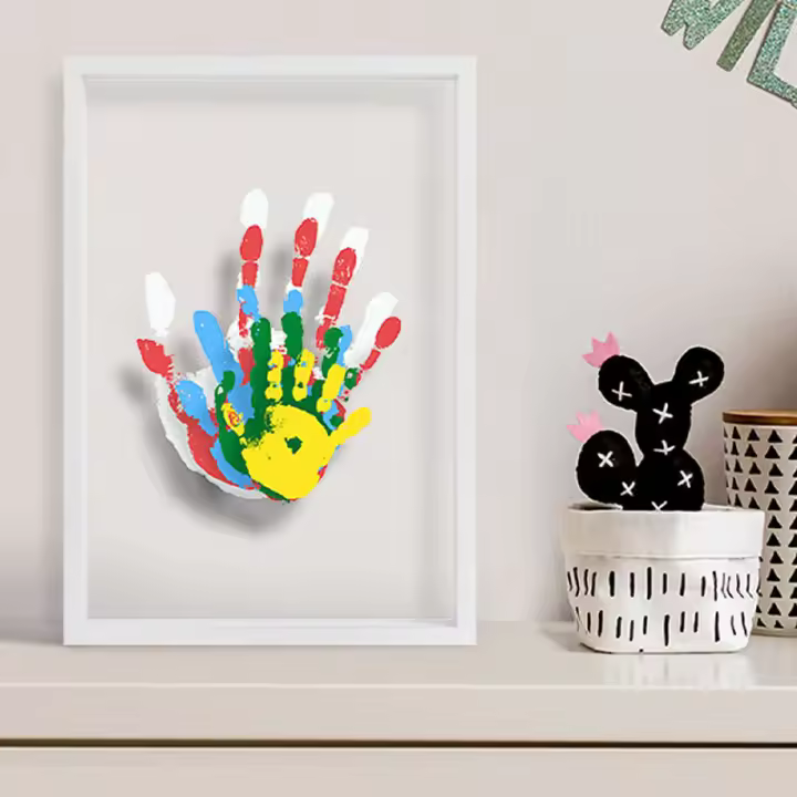 Kit de huellas de manos familiares, marco de madera para recuerdos, juego de regalo infinito, pinturas no tóxicas, hojas transparentes - 1