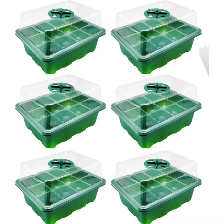 Invernadero de 6 piezas, Semilleros, mini invernadero para 72 Semillas de Plantas, winteradero con tapa y ventilatón, juego de Cultivo para casa, Granja y patio interior, balcón, 6 piezas, 72 celdas, color Verde - 1