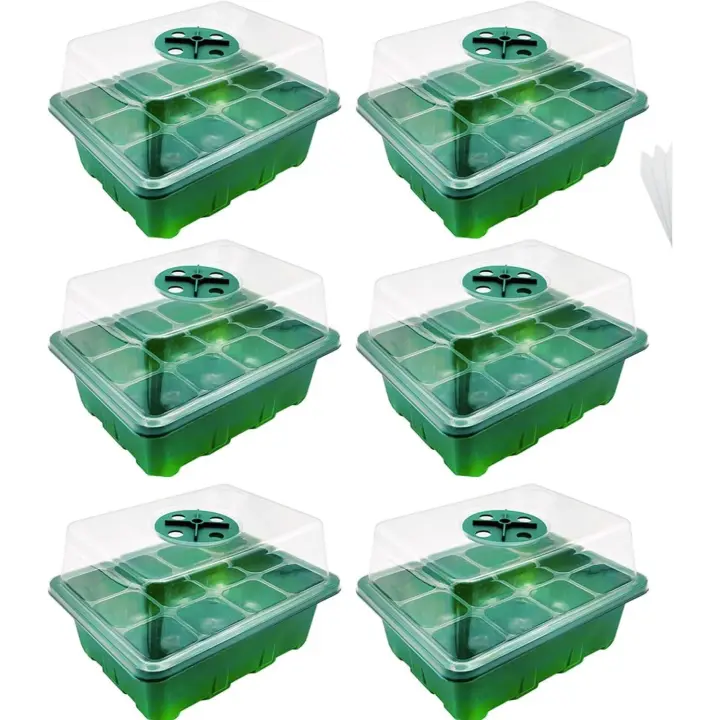 Invernadero de 6 piezas, Semilleros, mini invernadero para 72 Semillas de Plantas, winteradero con tapa y ventilatón, juego de Cultivo para casa, Granja y patio interior, balcón, 6 piezas, 72 celdas, color Verde - 1