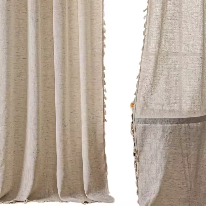 Cortinas De Lino Natural 84 Pulgadas Para Sala De Estar 1 Panel Semi Transparente Neutral Paisajista Rústico - 1