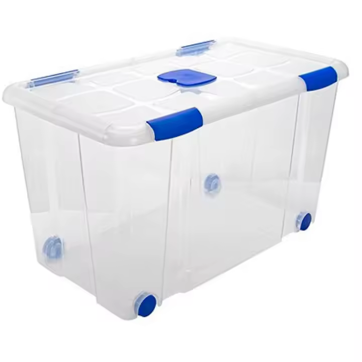Caja de plástico nº12  transparente con ruedas de 41 x 73,2,x 41 cm,con capacidad para 90 litros. Baúl con tapa para organización del hogar. Arcón de plástico para varios usos en interior o exterior - 1