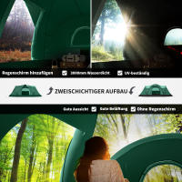 Tienda de campaña para 5-6 personas Tienda de campaña de túnel con clavos, tienda de cúpula, poliéster, Green Militar + Negro, 4,55x2,3x1,8 m - details 3