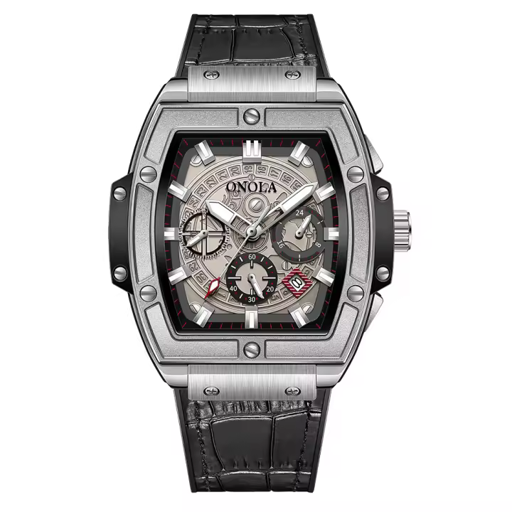 Reloj De Cuarzo Deportivo De Lujo Para Hombre ONOLA 2024 Estilo Clásico Cuero Auténtico Multi Funcional Resistente Al Agua Con Luz Útil Para Todos Los Días - 1