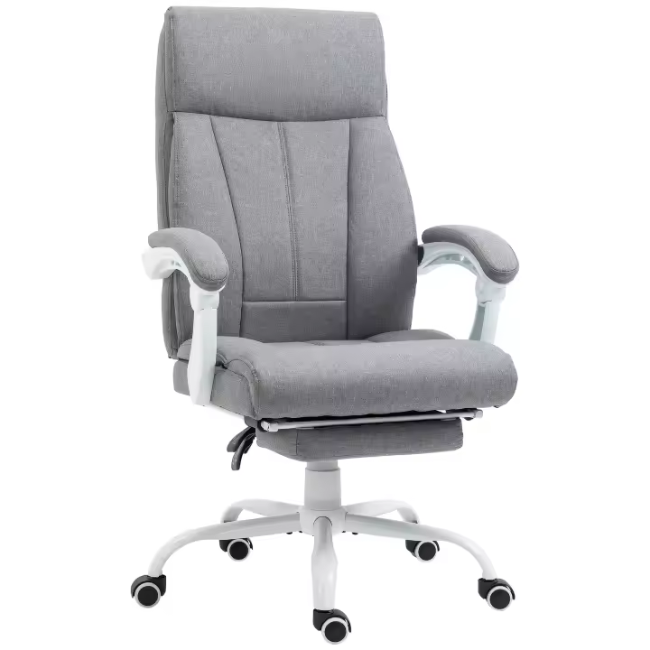 HOMCOM Silla de Oficina, Silla de Escritorio Ergonómica con Función Reclinable, Reposapiés, Silla de Ordenador Regulable en Altura con Reposabrazos, Silla Giratoria con Aspecto de Lino, para Oficina en Casa, Gris - 1