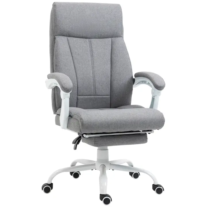 HOMCOM Silla de Oficina, Silla de Escritorio Ergonómica con Función Reclinable, Reposapiés, Silla de Ordenador Regulable en Altura con Reposabrazos, Silla Giratoria con Aspecto de Lino, para Oficina en Casa, Gris - 1