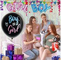 ZIRIZON - Globo gigante de confeti para revelación de género, globo de látex negro de alta calidad  para baby shower y decoraciones de fiesta de revelación de género, sorpresa para niño o niña, azul y rosa incluidos - details 2