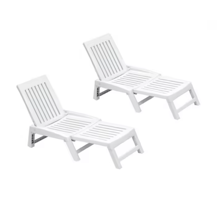 Mediawavestore Tumbona de Resina Blanca Orfeo 177x61x85cm - Set 2 Pzs para Exterior - 1