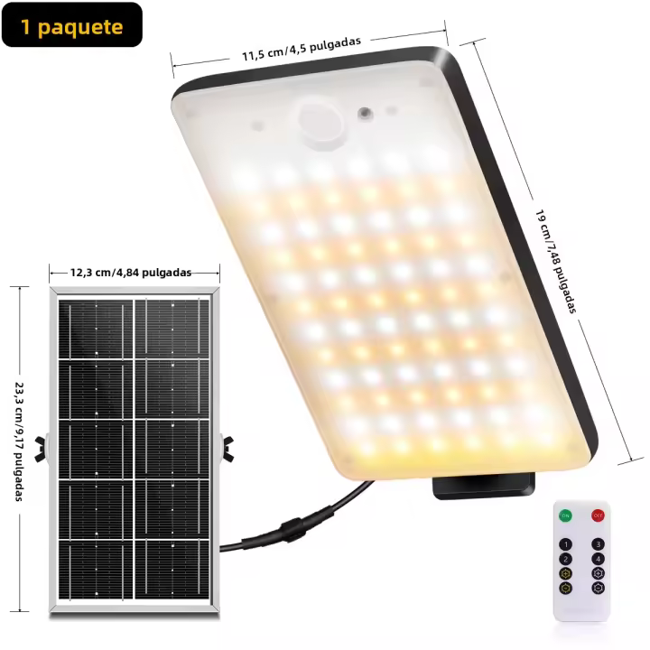 Luces Solares Exteriores Con Batería De 6000mAh Y Luz De 1200LM Seguridad Con Control Remoto IP65 Impermeable 4 Modos Luz Solar De Movimiento - 1